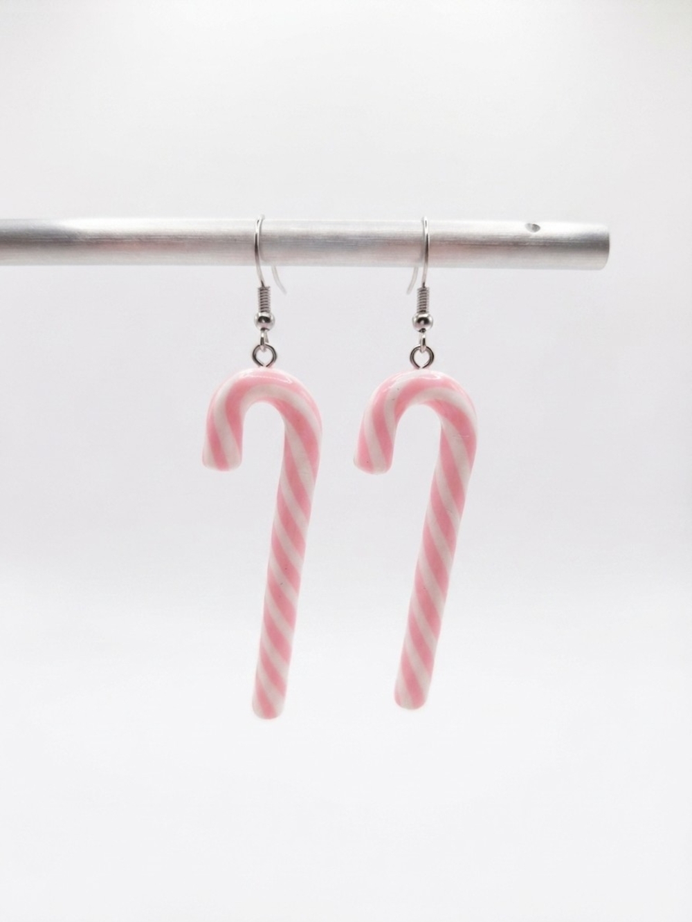 Pink Candy Cane Dangle Earrings  (0228)